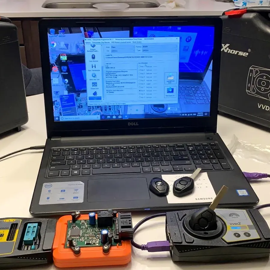 Car key programming tools on a laptop